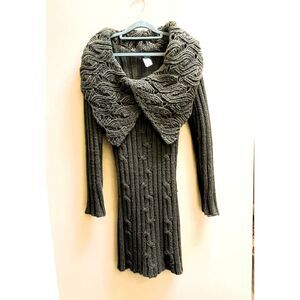 She's Women Thick Knitted Green Fitted Dress